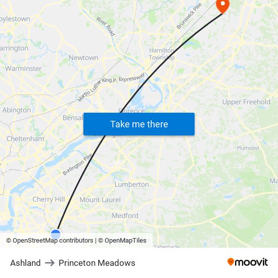Ashland to Princeton Meadows map