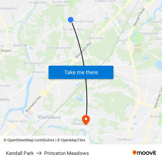 Kendall Park to Princeton Meadows map
