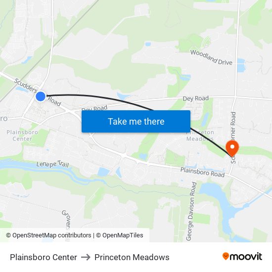 Plainsboro Center to Princeton Meadows map