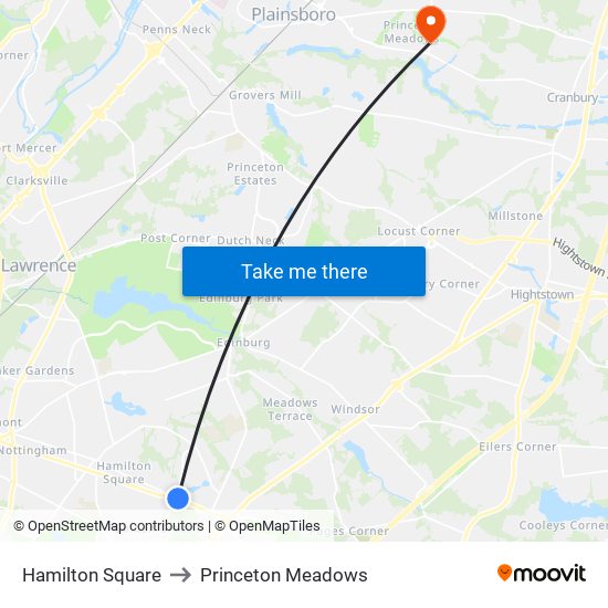 Hamilton Square to Princeton Meadows map