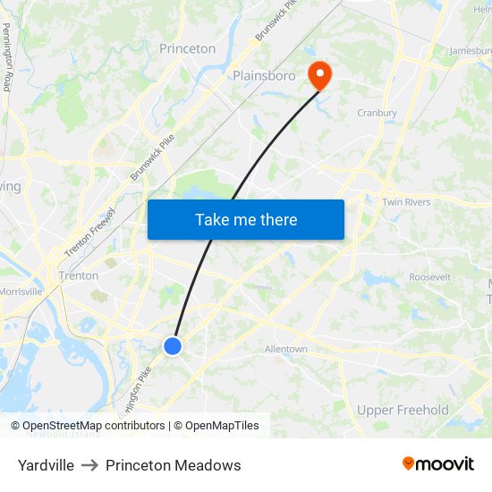 Yardville to Princeton Meadows map