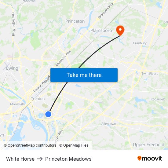 White Horse to Princeton Meadows map