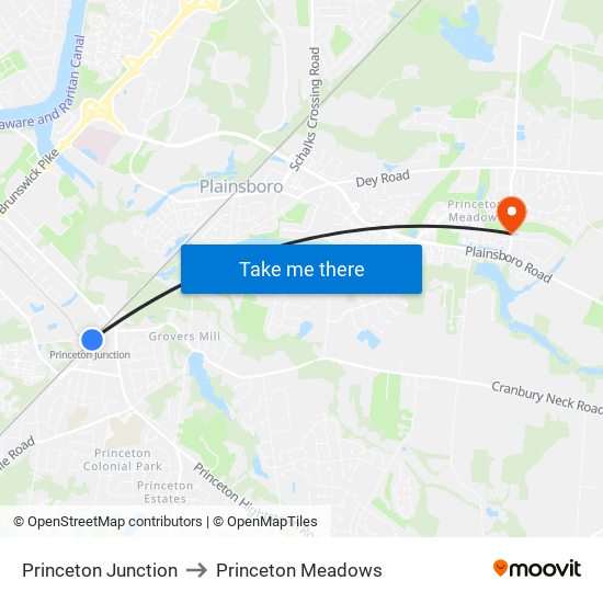 Princeton Junction to Princeton Meadows map