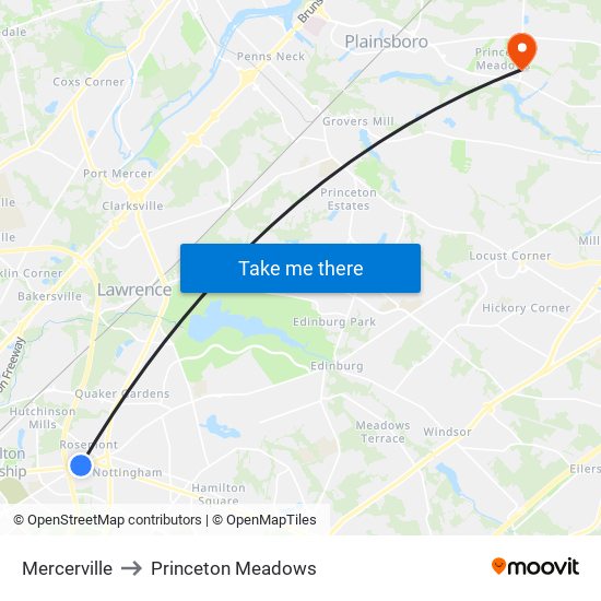 Mercerville to Princeton Meadows map