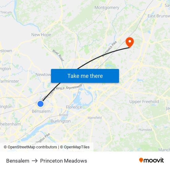 Bensalem to Princeton Meadows map