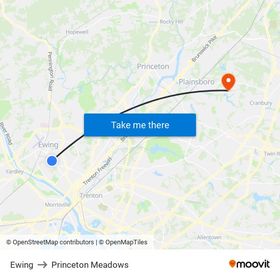 Ewing to Princeton Meadows map