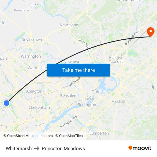 Whitemarsh to Princeton Meadows map