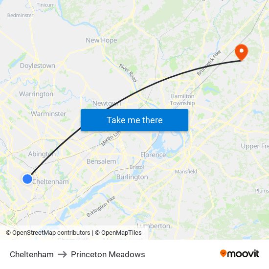 Cheltenham to Princeton Meadows map