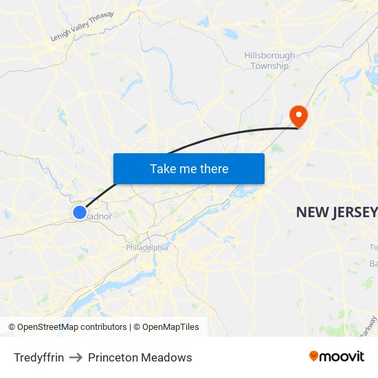 Tredyffrin to Princeton Meadows map