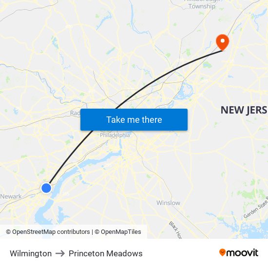Wilmington to Princeton Meadows map