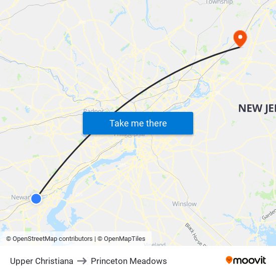 Upper Christiana to Princeton Meadows map