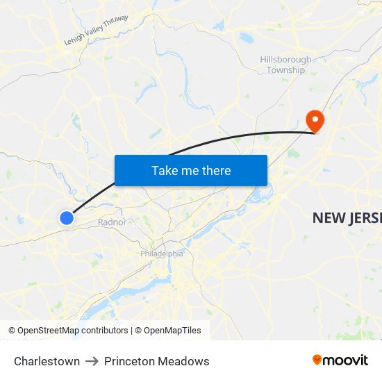 Charlestown to Princeton Meadows map