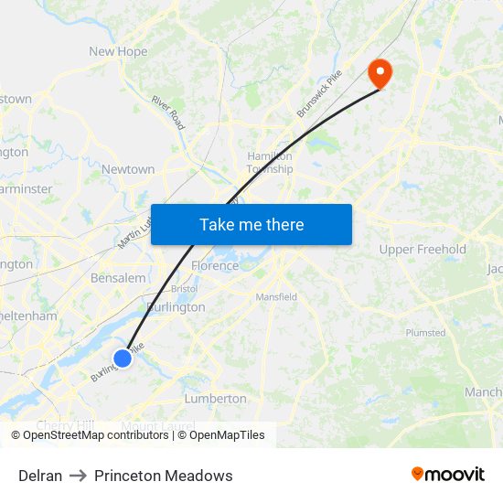 Delran to Princeton Meadows map