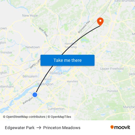 Edgewater Park to Princeton Meadows map