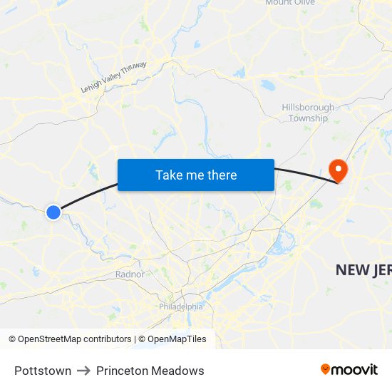 Pottstown to Princeton Meadows map