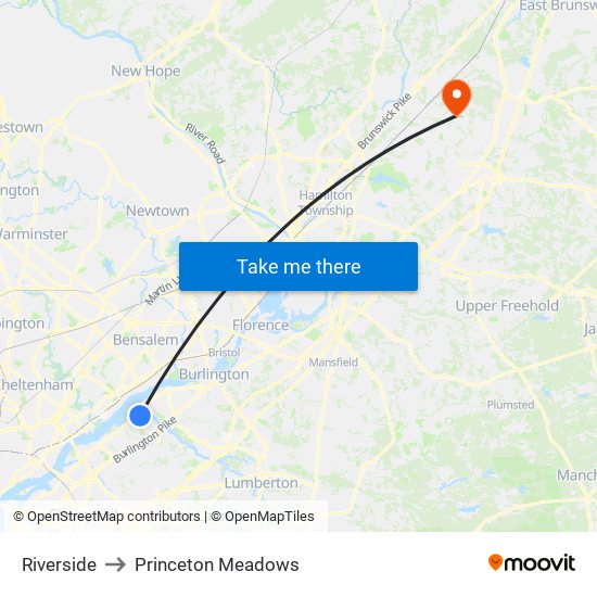 Riverside to Princeton Meadows map