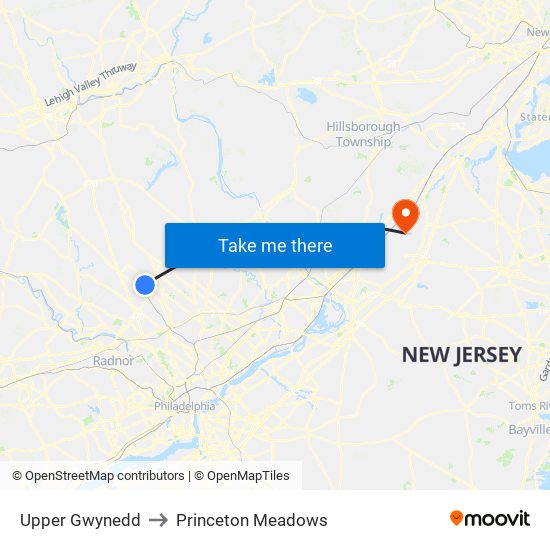 Upper Gwynedd to Princeton Meadows map