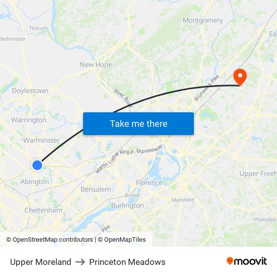 Upper Moreland to Princeton Meadows map