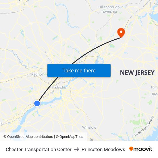 Chester Transportation Center to Princeton Meadows map
