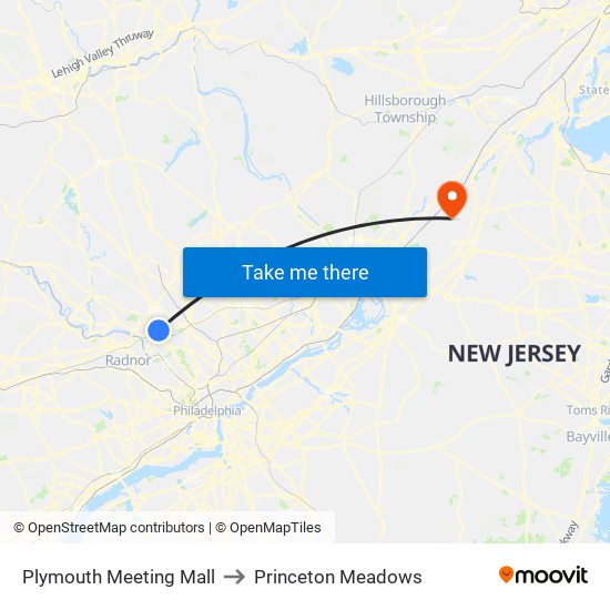 Plymouth Meeting Mall to Princeton Meadows map