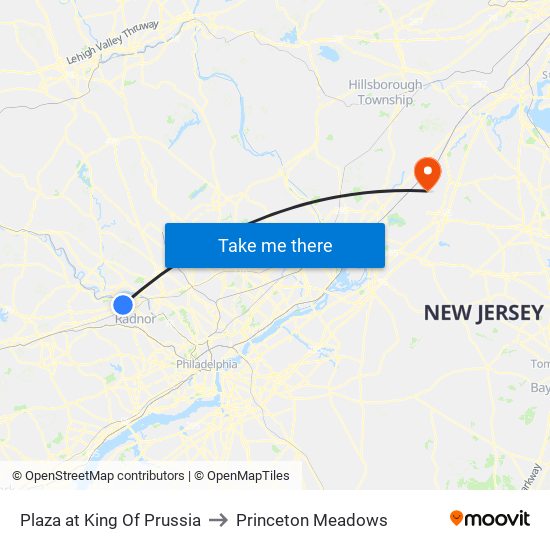 Plaza at King Of Prussia to Princeton Meadows map