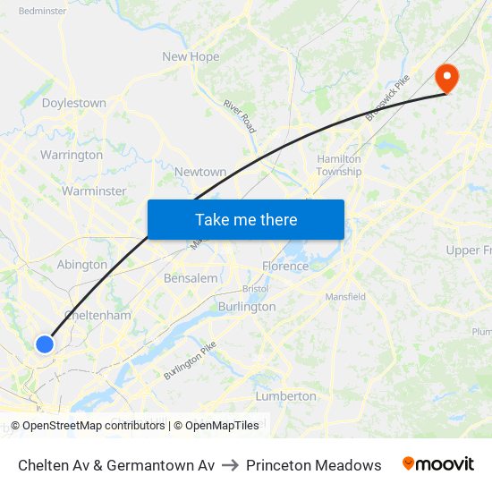 Chelten Av & Germantown Av to Princeton Meadows map