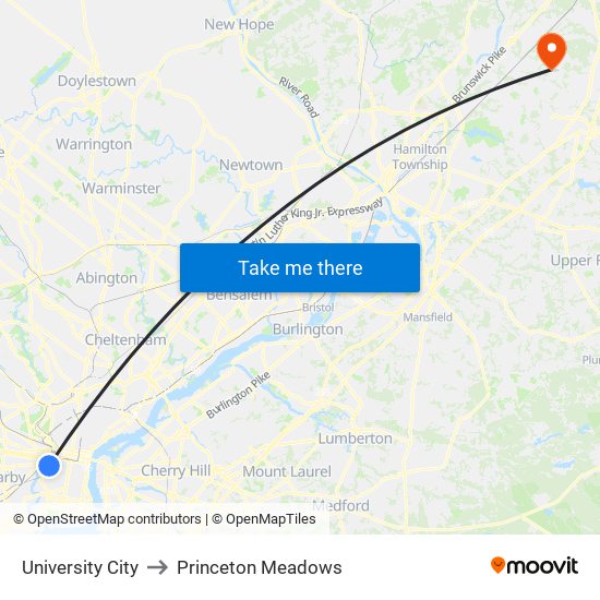 University City to Princeton Meadows map