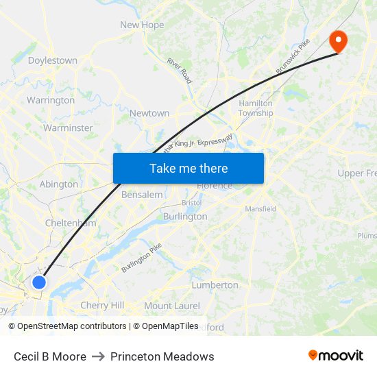 Cecil B Moore to Princeton Meadows map