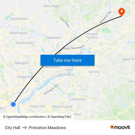 City Hall to Princeton Meadows map