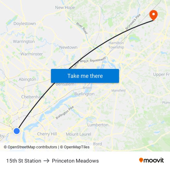 15th St Station to Princeton Meadows map