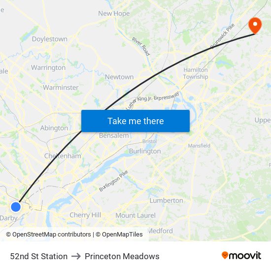52nd St Station to Princeton Meadows map