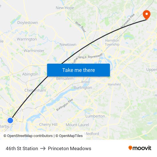 46th St Station to Princeton Meadows map