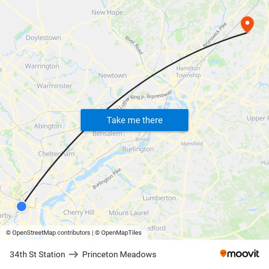 34th St Station to Princeton Meadows map