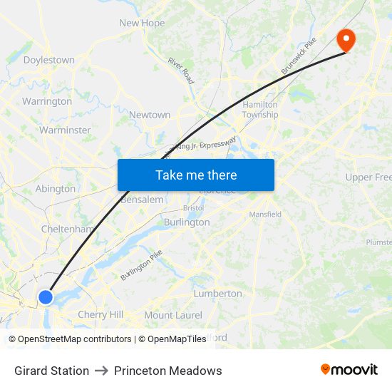 Girard Station to Princeton Meadows map