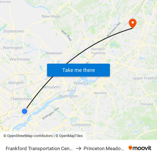 Frankford Transportation Center to Princeton Meadows map