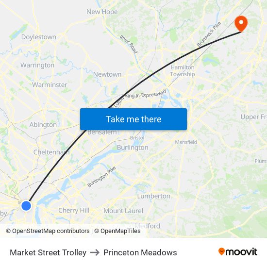 Market Street Trolley to Princeton Meadows map