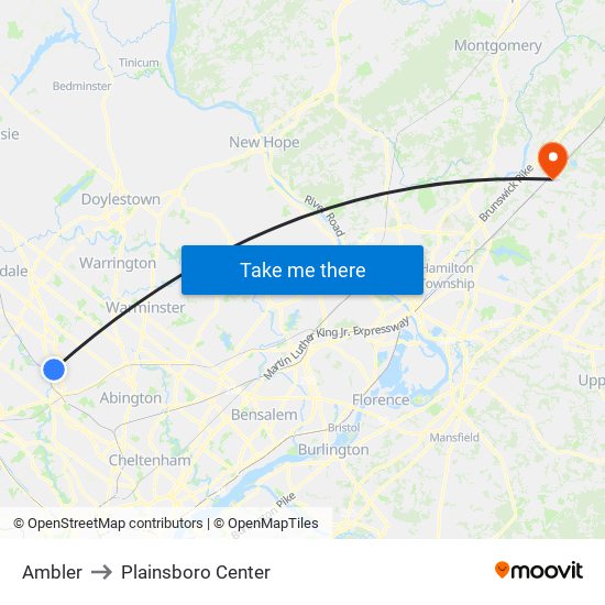 Ambler to Plainsboro Center map