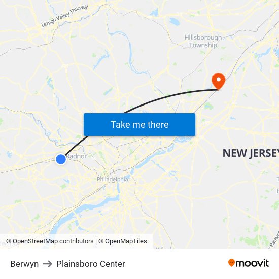 Berwyn to Plainsboro Center map