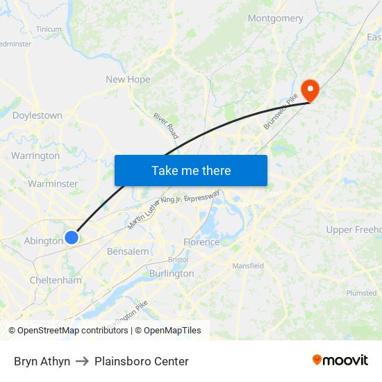 Bryn Athyn to Plainsboro Center map