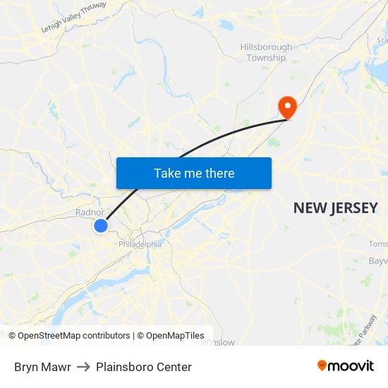 Bryn Mawr to Plainsboro Center map