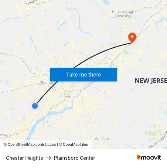 Chester Heights to Plainsboro Center map