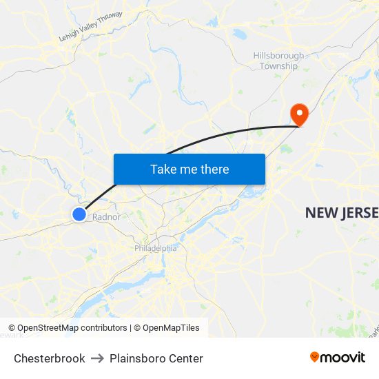 Chesterbrook to Plainsboro Center map