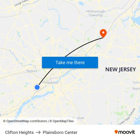 Clifton Heights to Plainsboro Center map