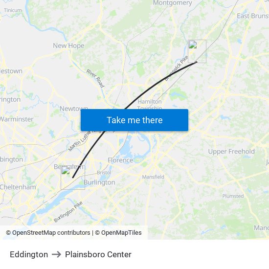 Eddington to Plainsboro Center map