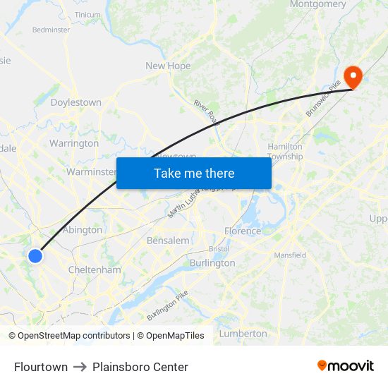 Flourtown to Plainsboro Center map