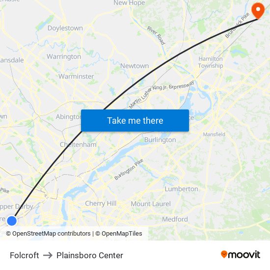 Folcroft to Plainsboro Center map