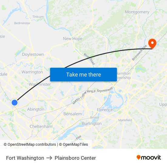 Fort Washington to Plainsboro Center map