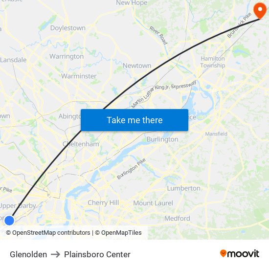 Glenolden to Plainsboro Center map