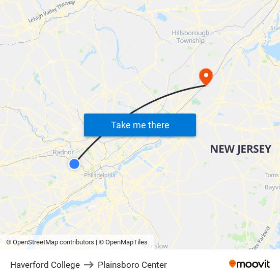 Haverford College to Plainsboro Center map