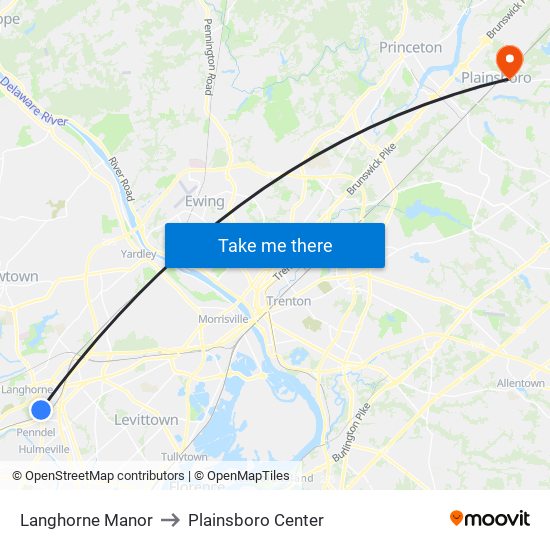 Langhorne Manor to Plainsboro Center map